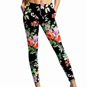 Eevee Women's Floral High Waist Leggings Black Size M Casual Spring